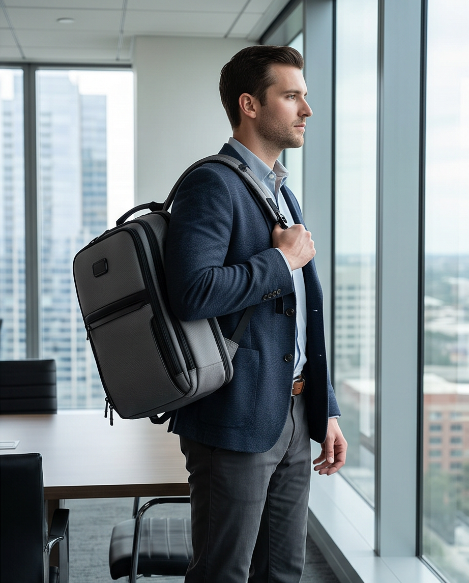 Q-NEXUS Ballistic Nylon & Leather Backpack – 16" MacBook, 3 Compartments, Waterproof