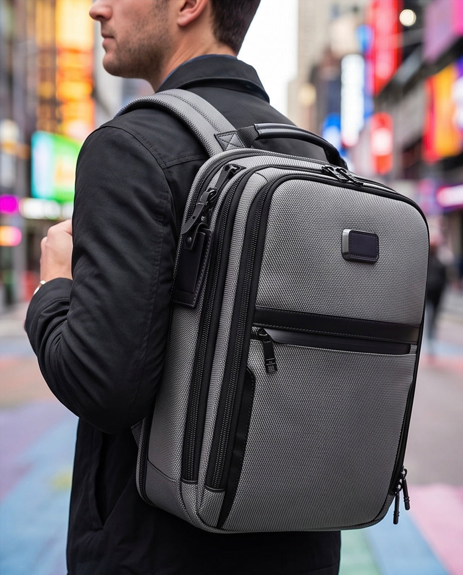 Q-NEXUS Ballistic Nylon & Leather Backpack – 16" MacBook, 3 Compartments, Waterproof