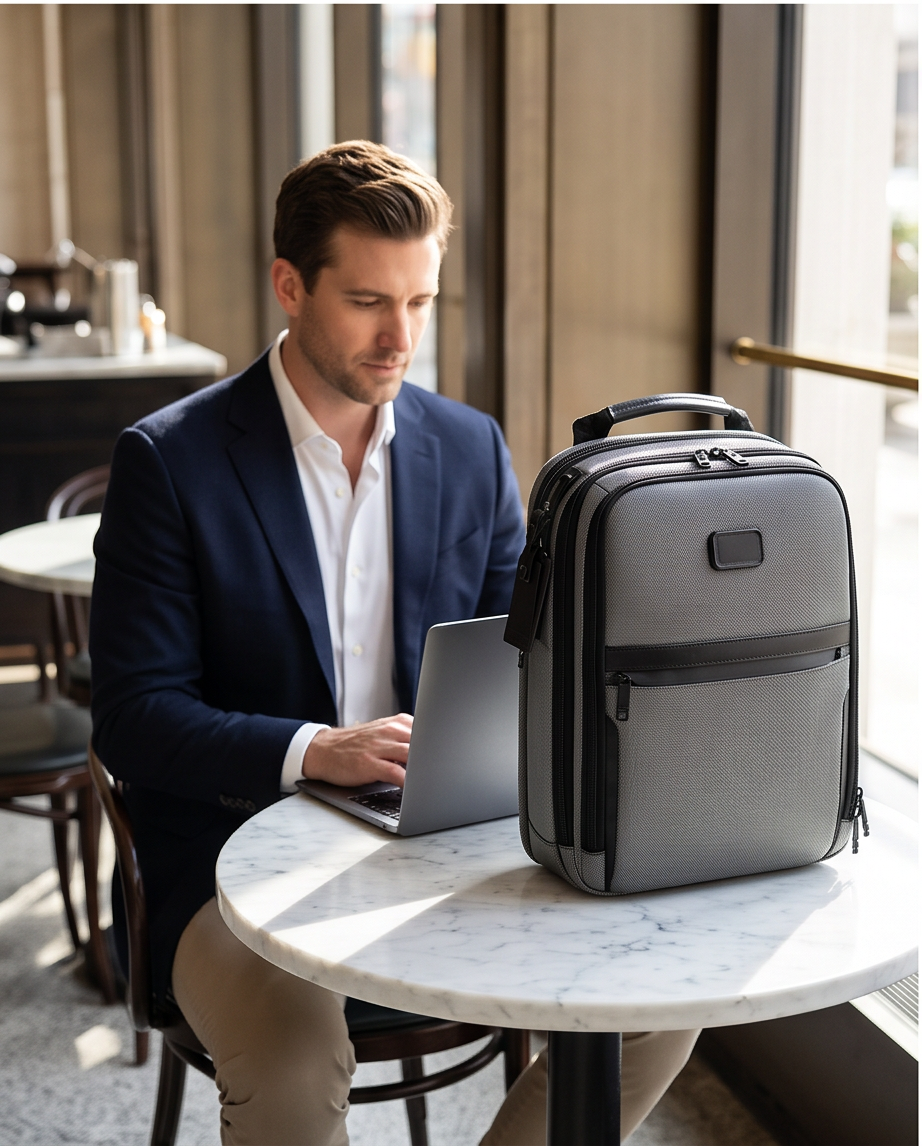 Q-NEXUS Ballistic Nylon & Leather Backpack – 16" MacBook, 3 Compartments, Waterproof