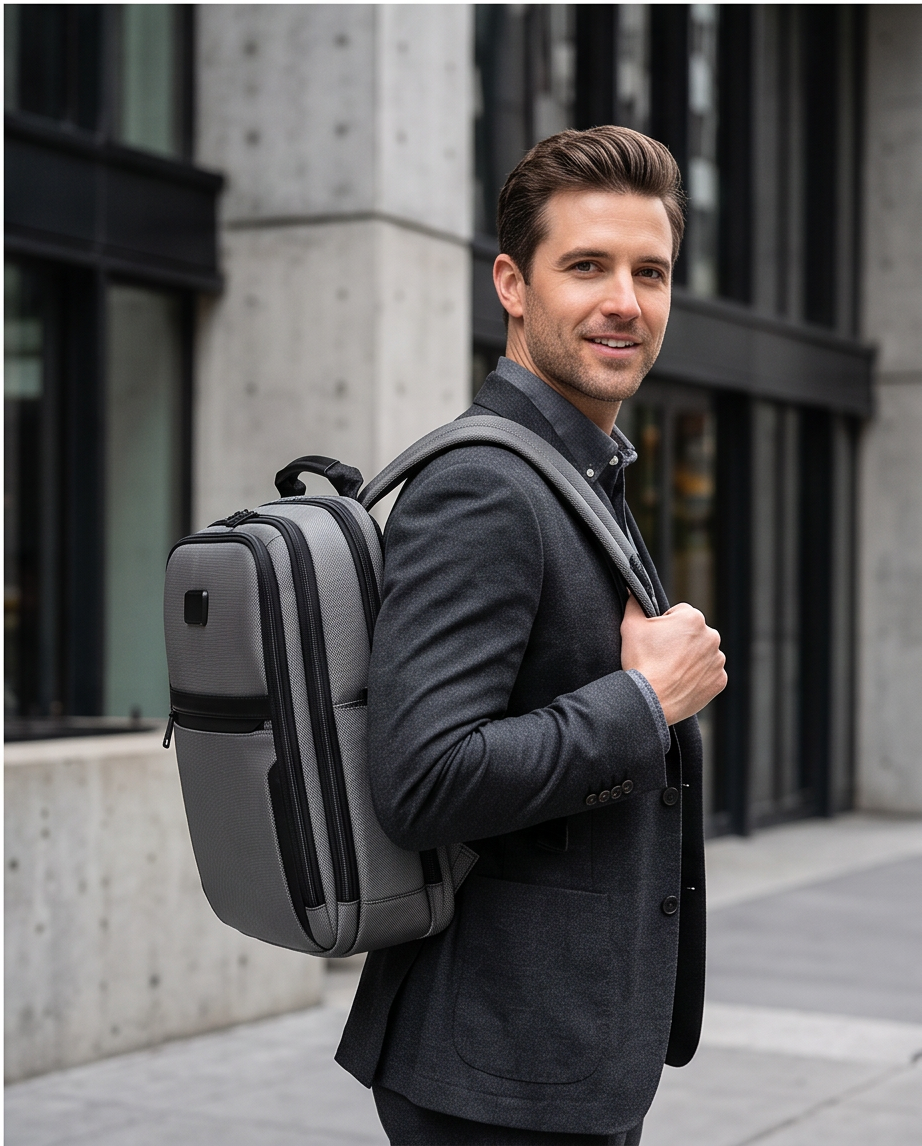Q-NEXUS Ballistic Nylon & Leather Backpack – 16" MacBook, 3 Compartments, Waterproof