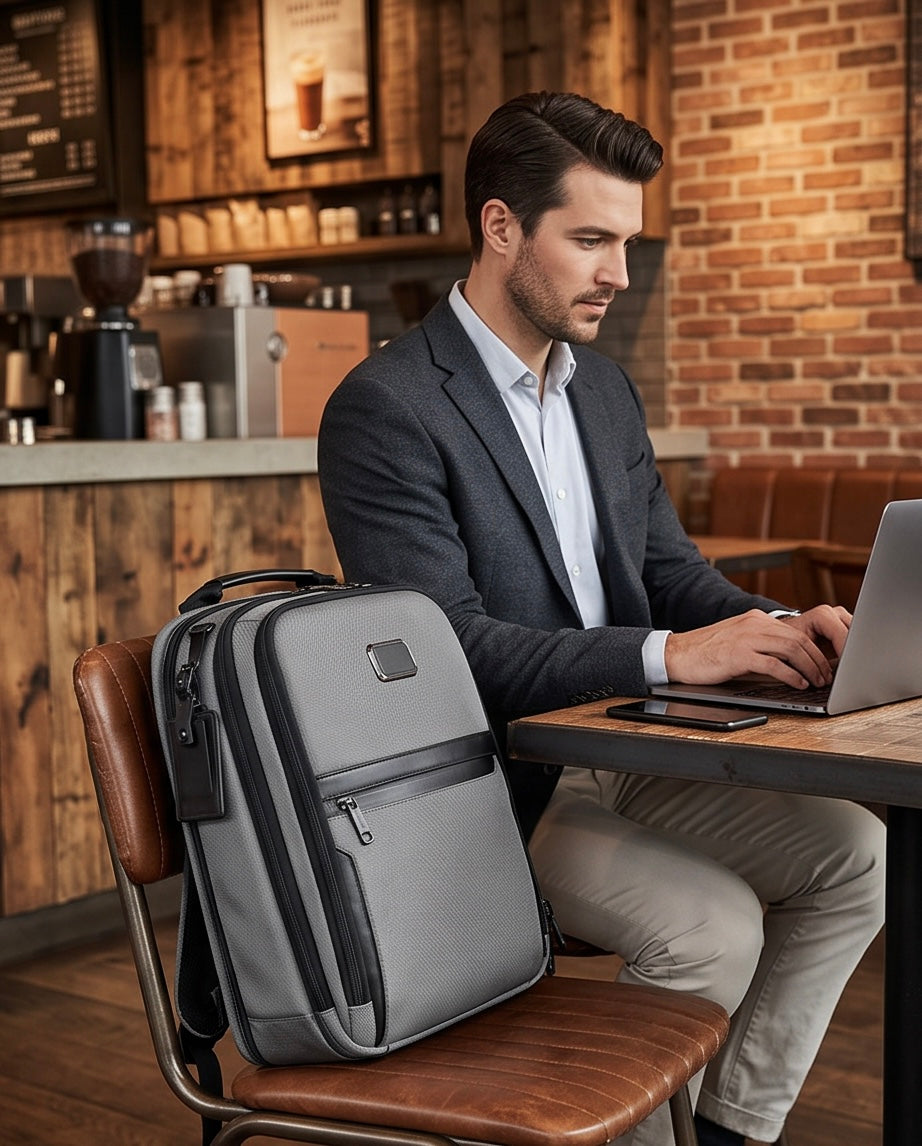 Q-NEXUS Ballistic Nylon & Leather Backpack – 16" MacBook, 3 Compartments, Waterproof