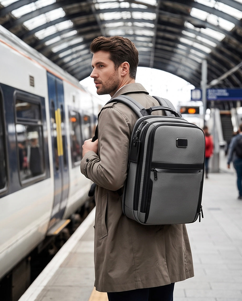 Q-NEXUS Ballistic Nylon & Leather Backpack – 16" MacBook, 3 Compartments, Waterproof