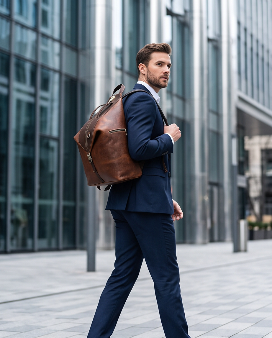 Q-TRAILHEAD Full-Grain Leather Anti-Theft Backpack for Men – 20–35L, 13.3" Laptop, Travel
