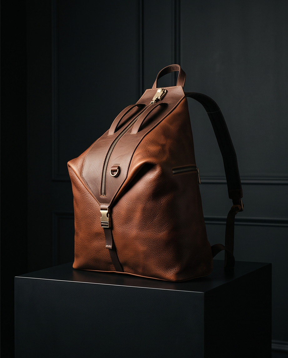 Q-TRAILHEAD Full-Grain Leather Anti-Theft Backpack for Men – 20–35L, 13.3" Laptop, Travel