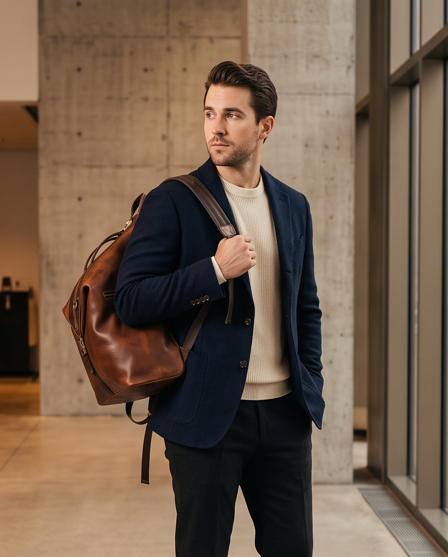 Q-TRAILHEAD Full-Grain Leather Anti-Theft Backpack for Men – 20–35L, 13.3" Laptop, Travel
