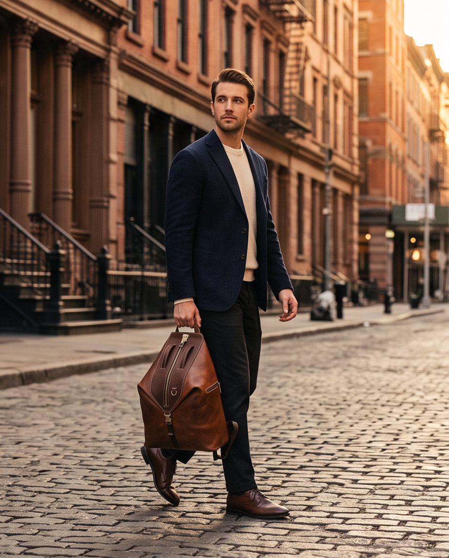 Q-TRAILHEAD Full-Grain Leather Anti-Theft Backpack for Men – 20–35L, 13.3" Laptop, Travel