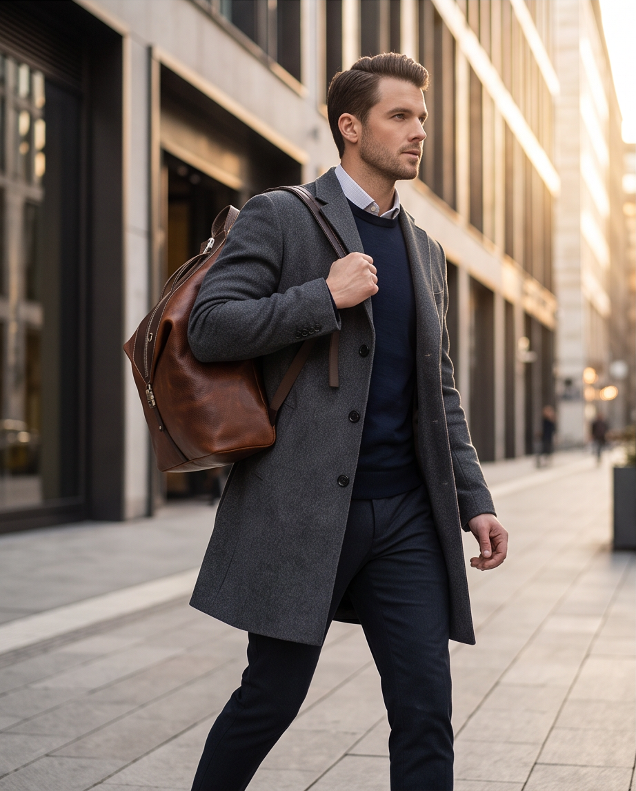 Q-TRAILHEAD Full-Grain Leather Anti-Theft Backpack for Men – 20–35L, 13.3" Laptop, Travel