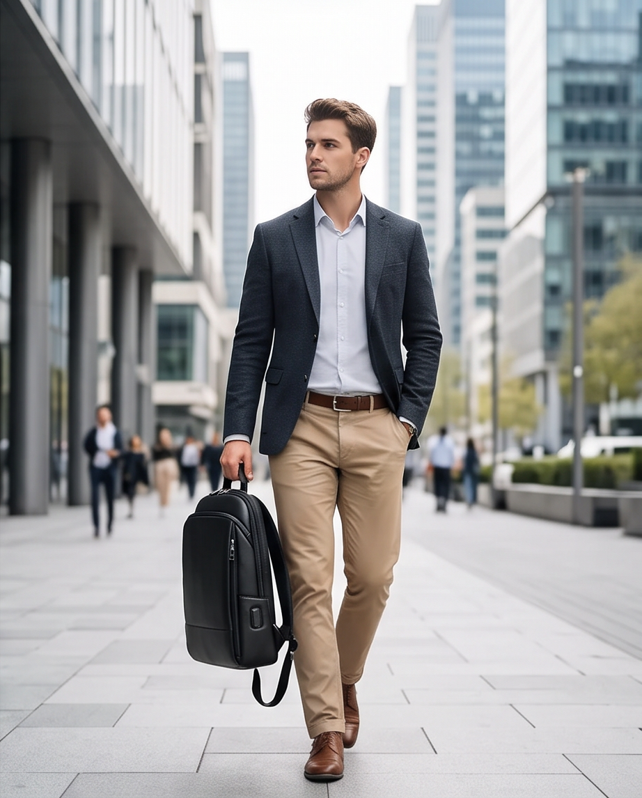 Q-STORM Genuine Leather Backpack – 15.6" Laptop, USB Charging Port, Anti-Theft