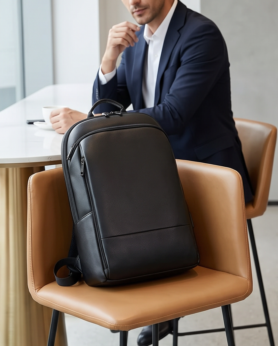 Q-STORM Genuine Leather Backpack – 15.6" Laptop, USB Charging Port, Anti-Theft