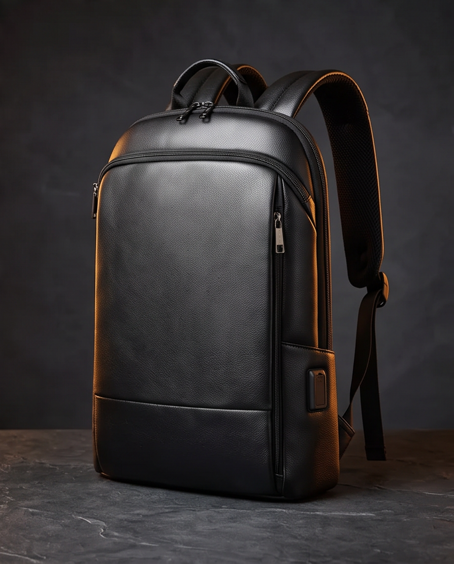 Q-STORM Genuine Leather Backpack – 15.6" Laptop, USB Charging Port, Anti-Theft