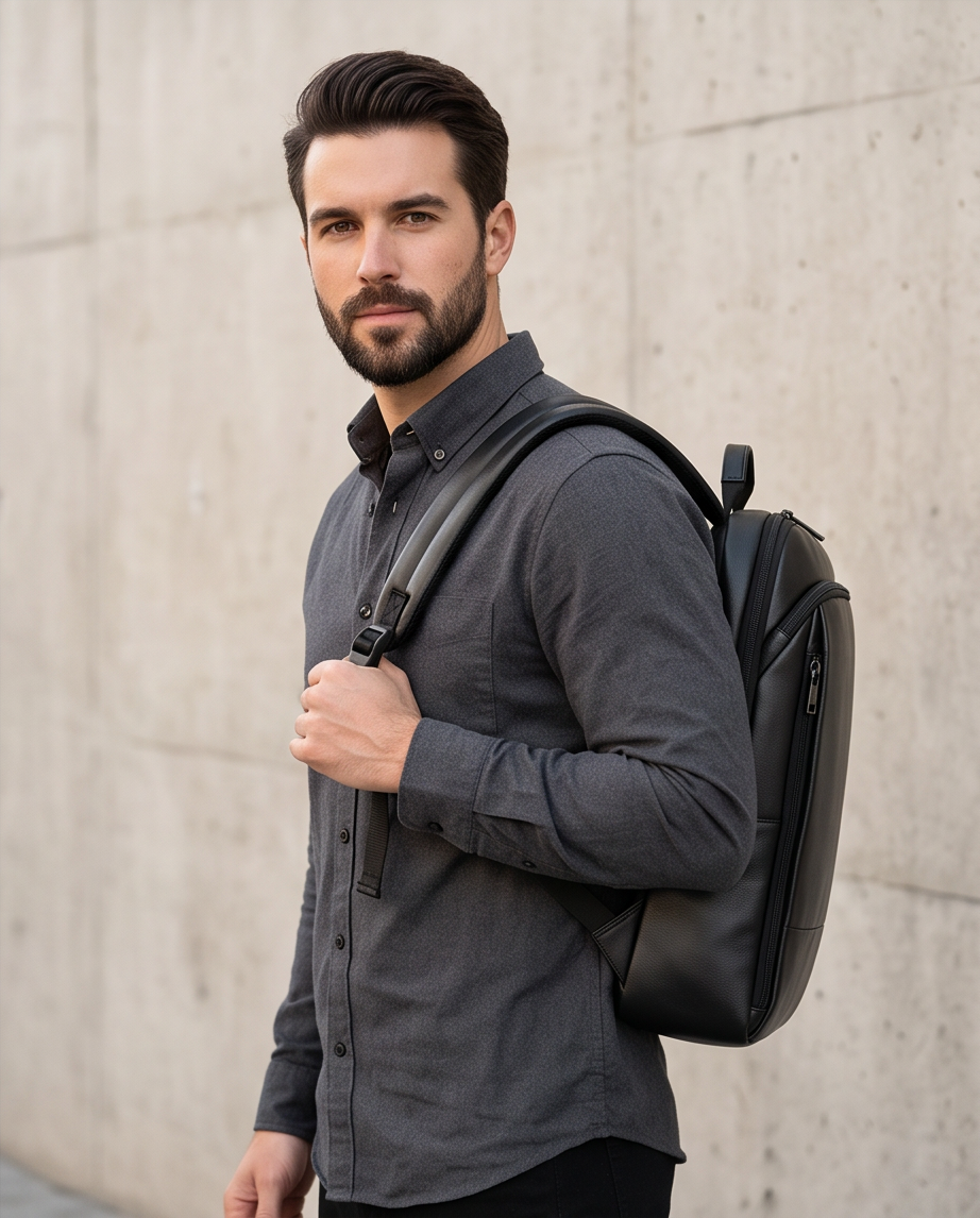 Q-STORM Genuine Leather Backpack – 15.6" Laptop, USB Charging Port, Anti-Theft