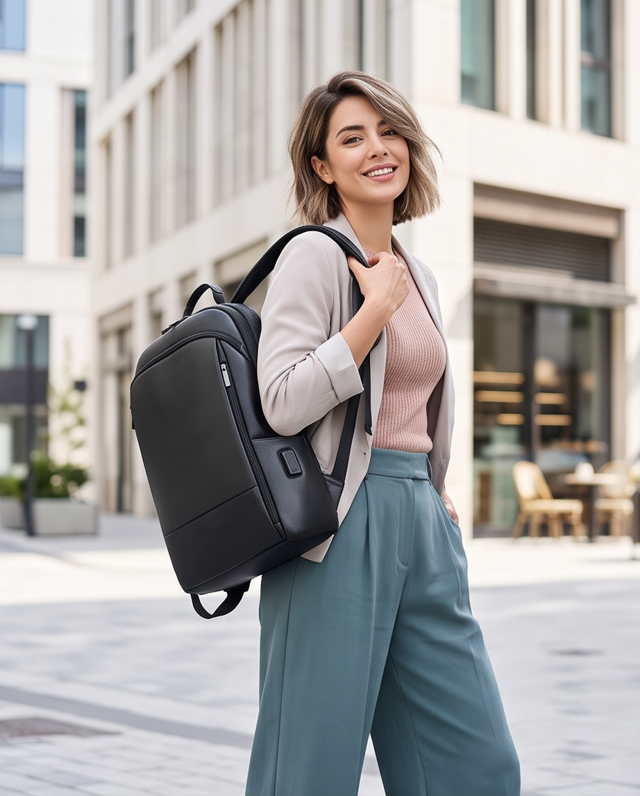 Q-STORM Genuine Leather Backpack – 15.6" Laptop, USB Charging Port, Anti-Theft