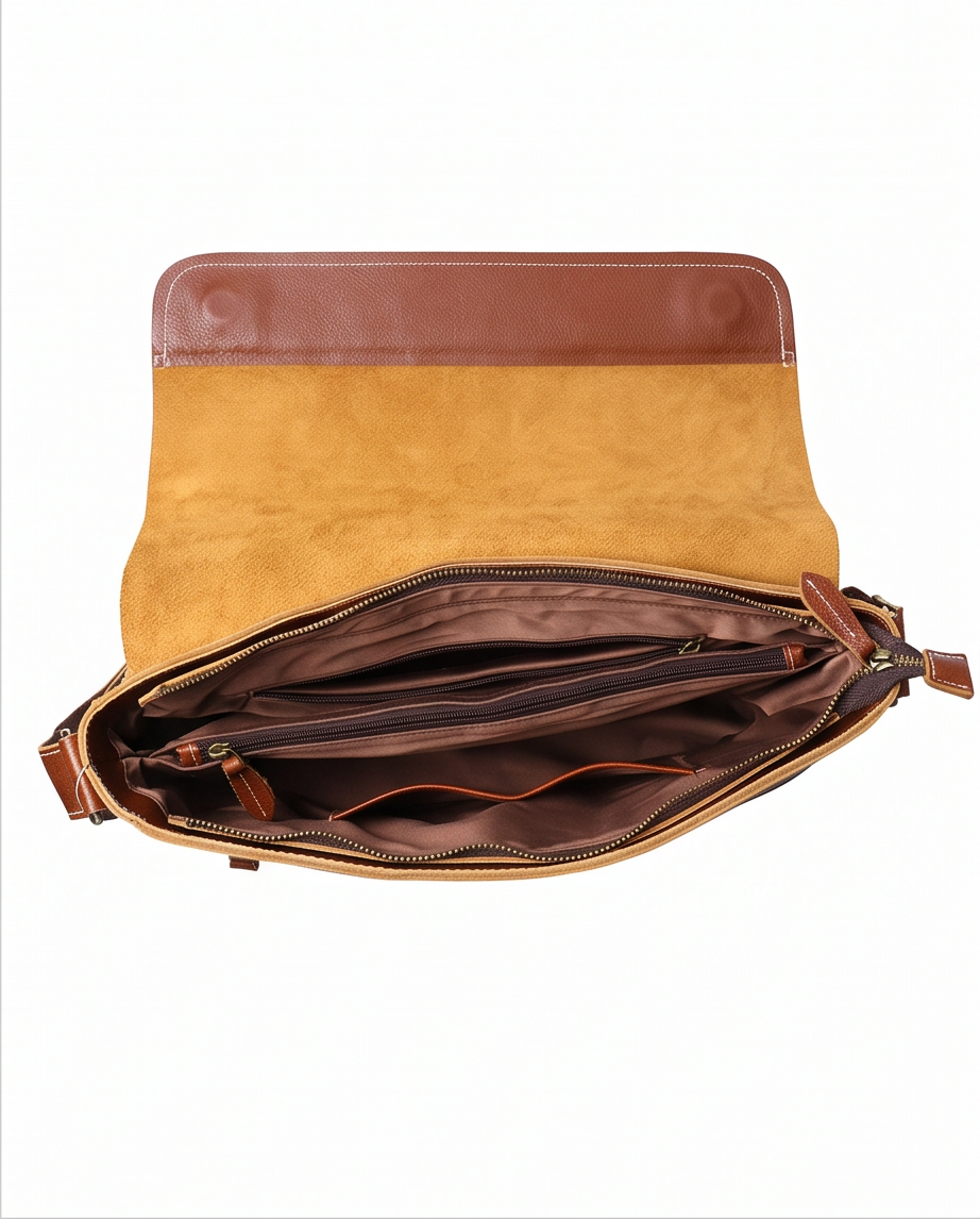 Q-TITAN Full-Grain Leather Messenger Bag – 15.6" Laptop, Crossbody Satchel, Work & Travel