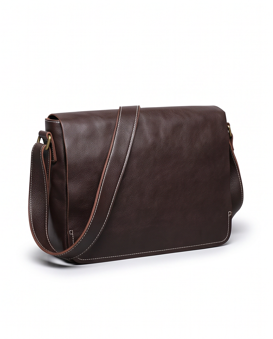 Q-TITAN Full-Grain Leather Messenger Bag – 15.6" Laptop, Crossbody Satchel, Work & Travel