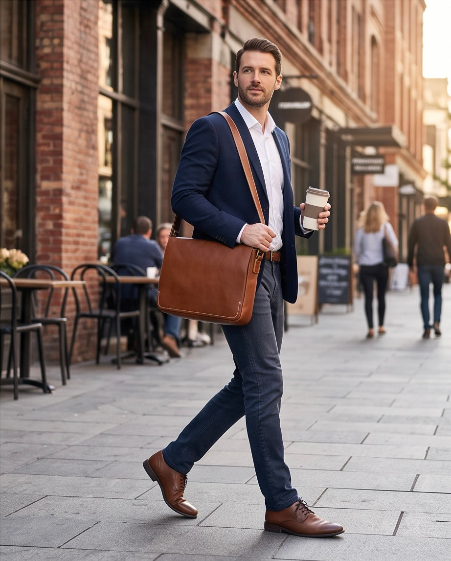 Q-TITAN Full-Grain Leather Messenger Bag – 15.6" Laptop, Crossbody Satchel, Work & Travel