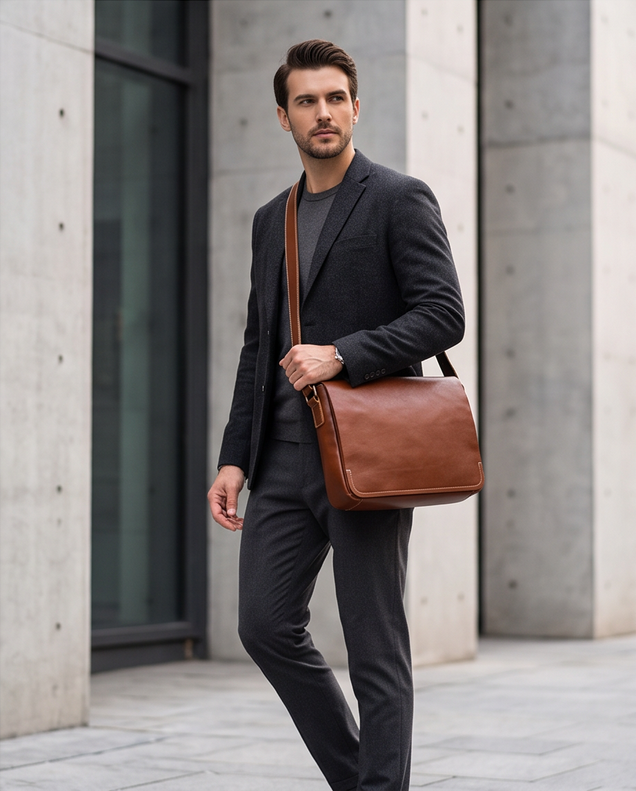 Q-TITAN Full-Grain Leather Messenger Bag – 15.6" Laptop, Crossbody Satchel, Work & Travel