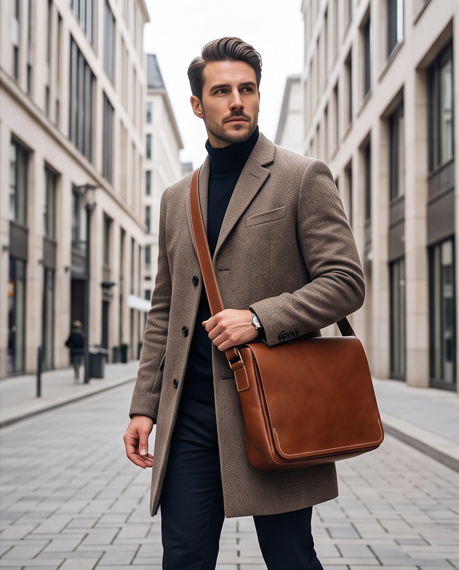 Q-TITAN Full-Grain Leather Messenger Bag – 15.6" Laptop, Crossbody Satchel, Work & Travel