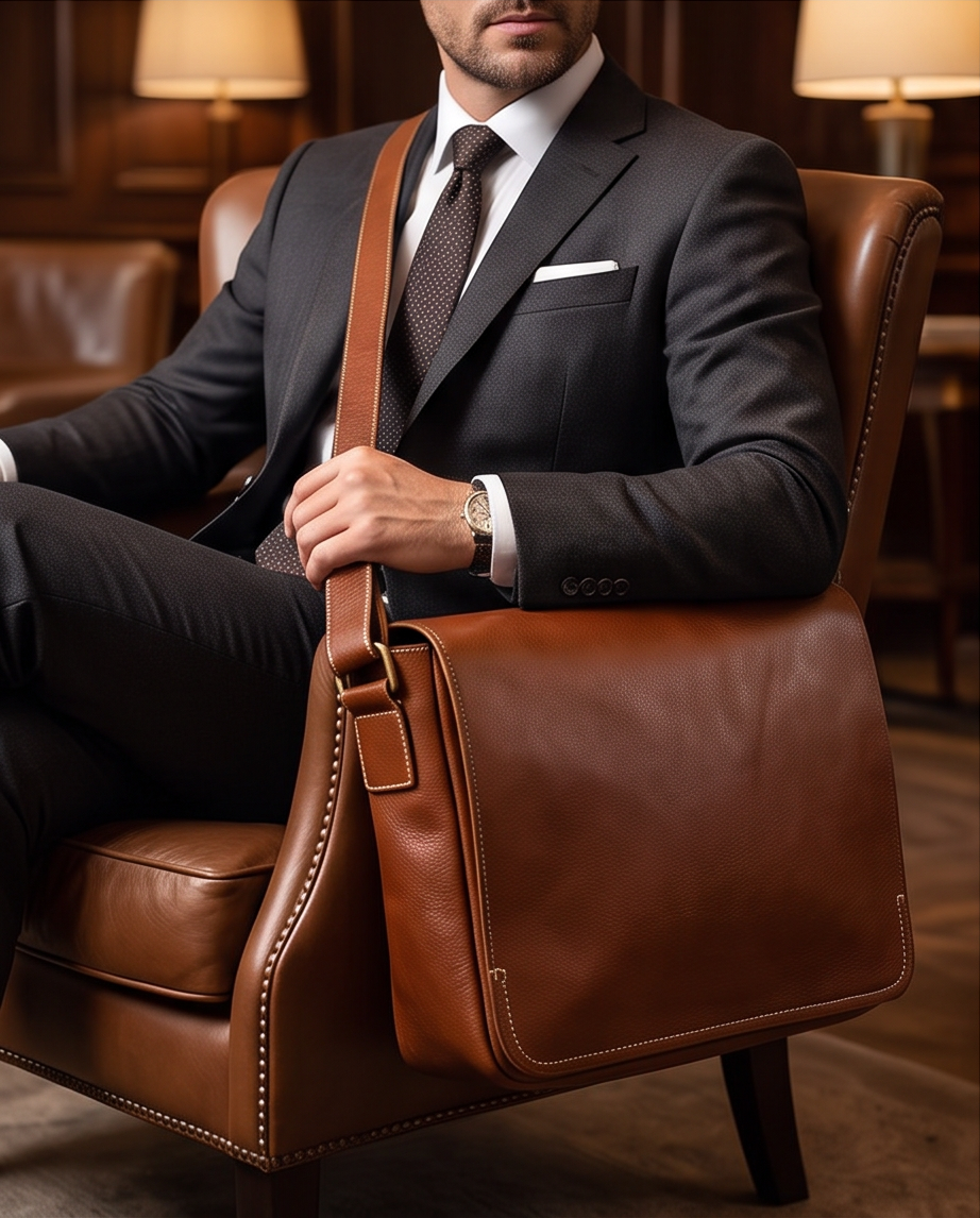Q-TITAN Full-Grain Leather Messenger Bag – 15.6" Laptop, Crossbody Satchel, Work & Travel