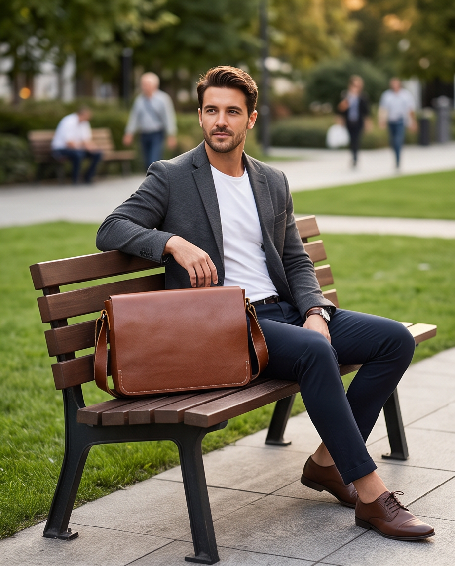 Q-TITAN Full-Grain Leather Messenger Bag – 15.6" Laptop, Crossbody Satchel, Work & Travel