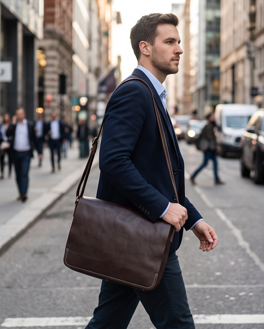 Q-TITAN Full-Grain Leather Messenger Bag – 15.6" Laptop, Crossbody Satchel, Work & Travel