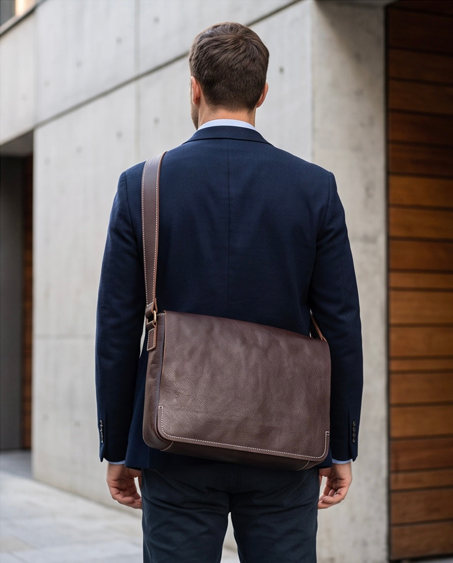 Q-TITAN Full-Grain Leather Messenger Bag – 15.6" Laptop, Crossbody Satchel, Work & Travel