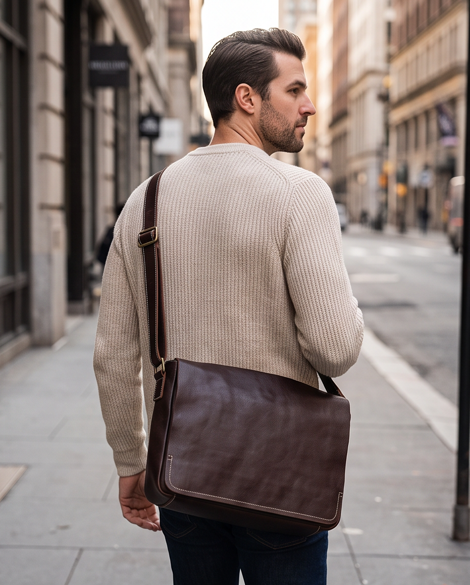 Q-TITAN Full-Grain Leather Messenger Bag – 15.6" Laptop, Crossbody Satchel, Work & Travel