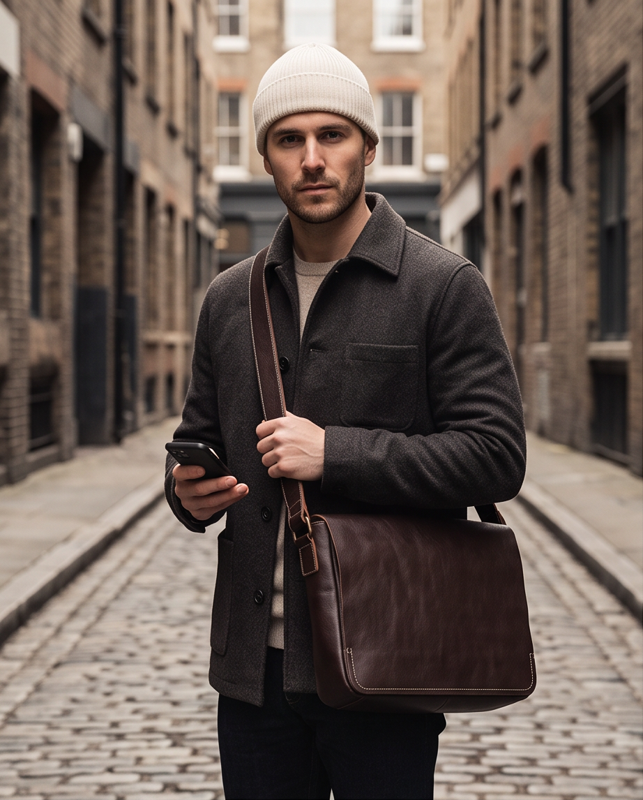 Q-TITAN Full-Grain Leather Messenger Bag – 15.6" Laptop, Crossbody Satchel, Work & Travel