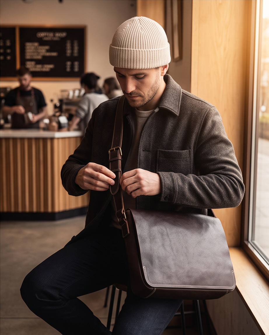 Q-TITAN Full-Grain Leather Messenger Bag – 15.6" Laptop, Crossbody Satchel, Work & Travel
