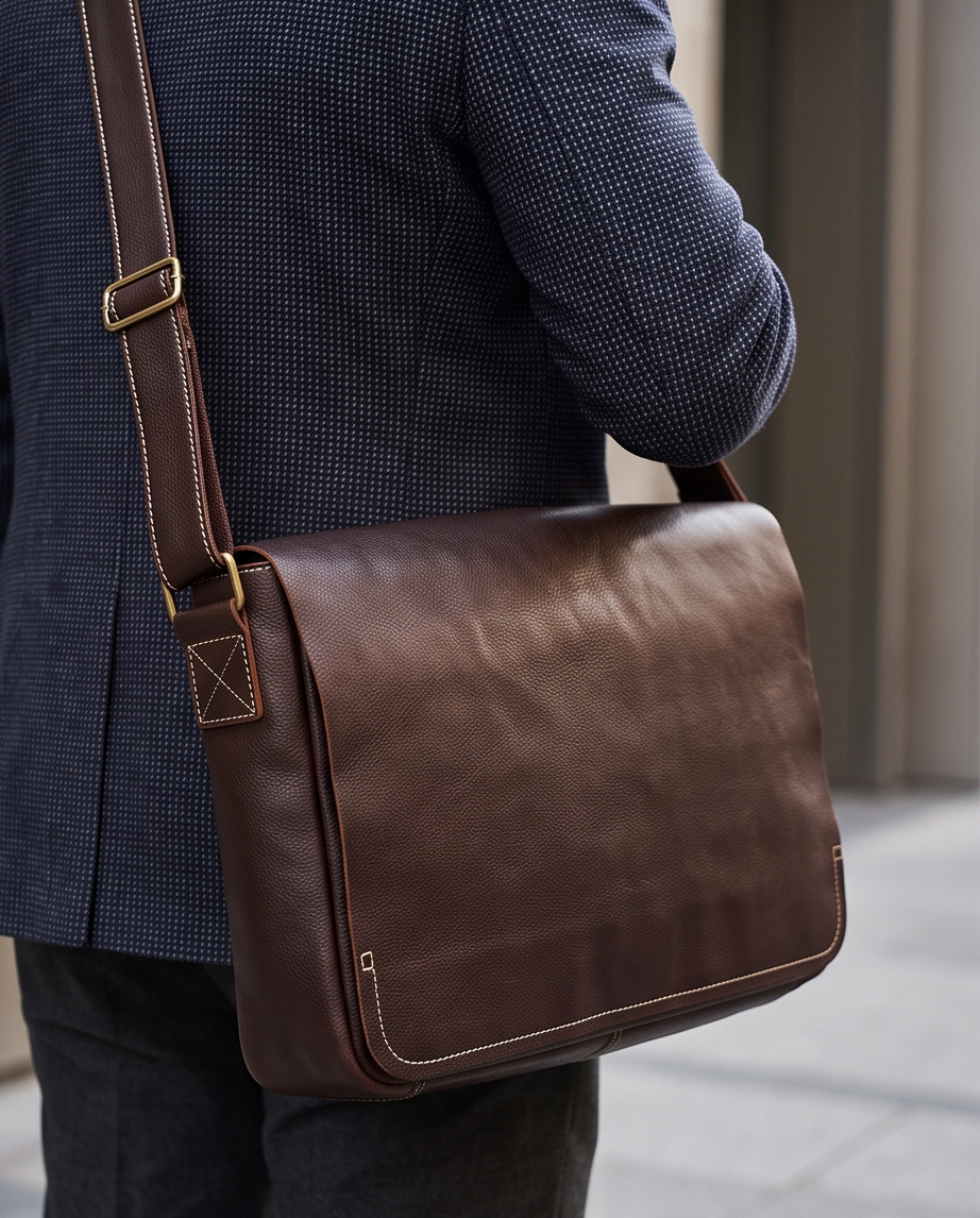 Q-TITAN Full-Grain Leather Messenger Bag – 15.6" Laptop, Crossbody Satchel, Work & Travel