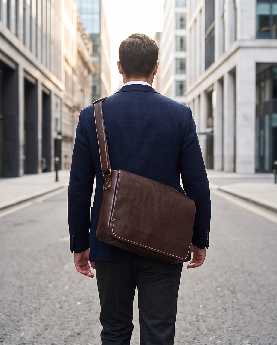 Q-TITAN Full-Grain Leather Messenger Bag – 15.6" Laptop, Crossbody Satchel, Work & Travel