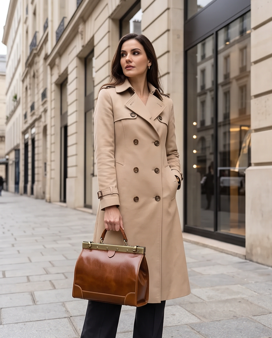 Q-VALMORA Executive Full-Grain Leather Work Bag for Women – Hinge Lock, Tablet Fit, Convertible