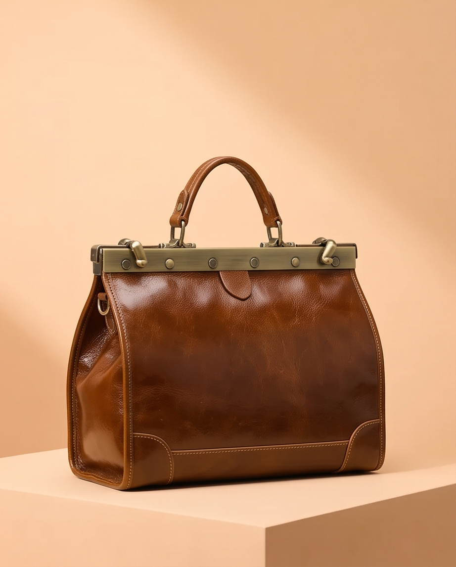 Q-VALMORA Executive Full-Grain Leather Work Bag for Women – Hinge Lock, Tablet Fit, Convertible