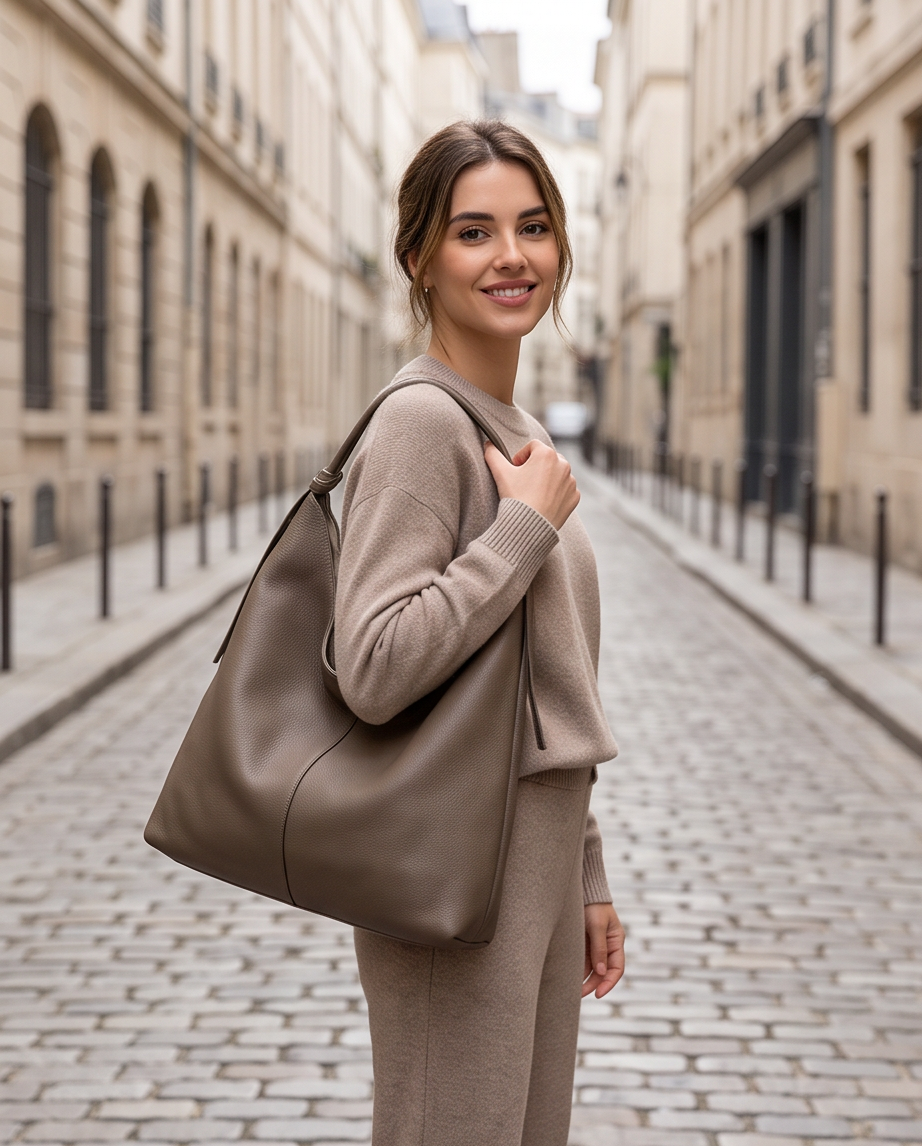 Q-BLISS Genuine Leather Shoulder Tote Bag for Women – Large Capacity, Magnetic Closure, Commuter