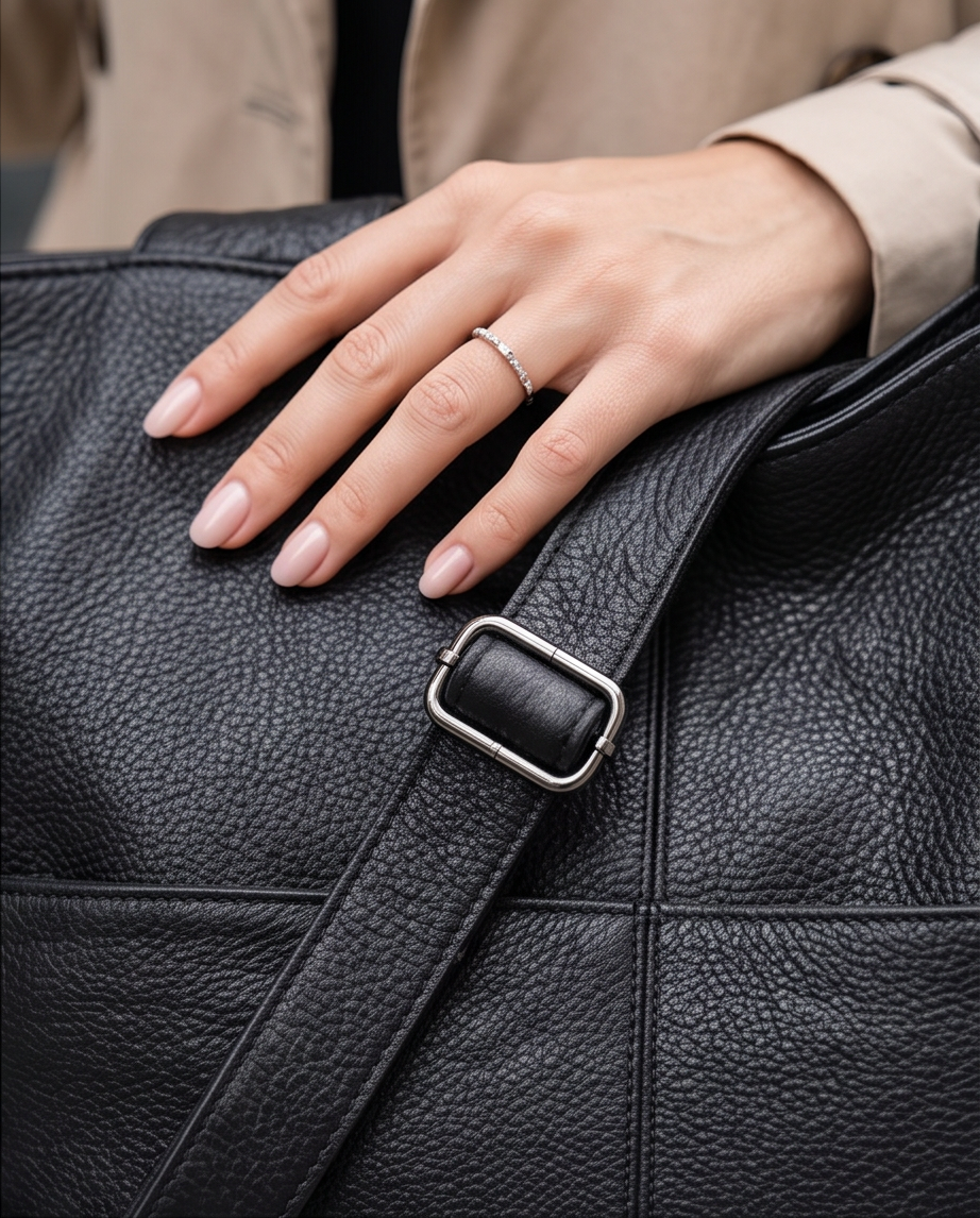 Q-CARAMIA Full-Grain Leather Shoulder Bag for Women – 4 Zip Pockets, Crossbody & Top Handle