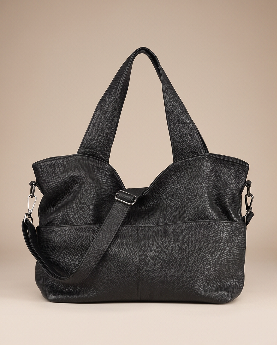 Q-CARAMIA Full-Grain Leather Shoulder Bag for Women – 4 Zip Pockets, Crossbody & Top Handle