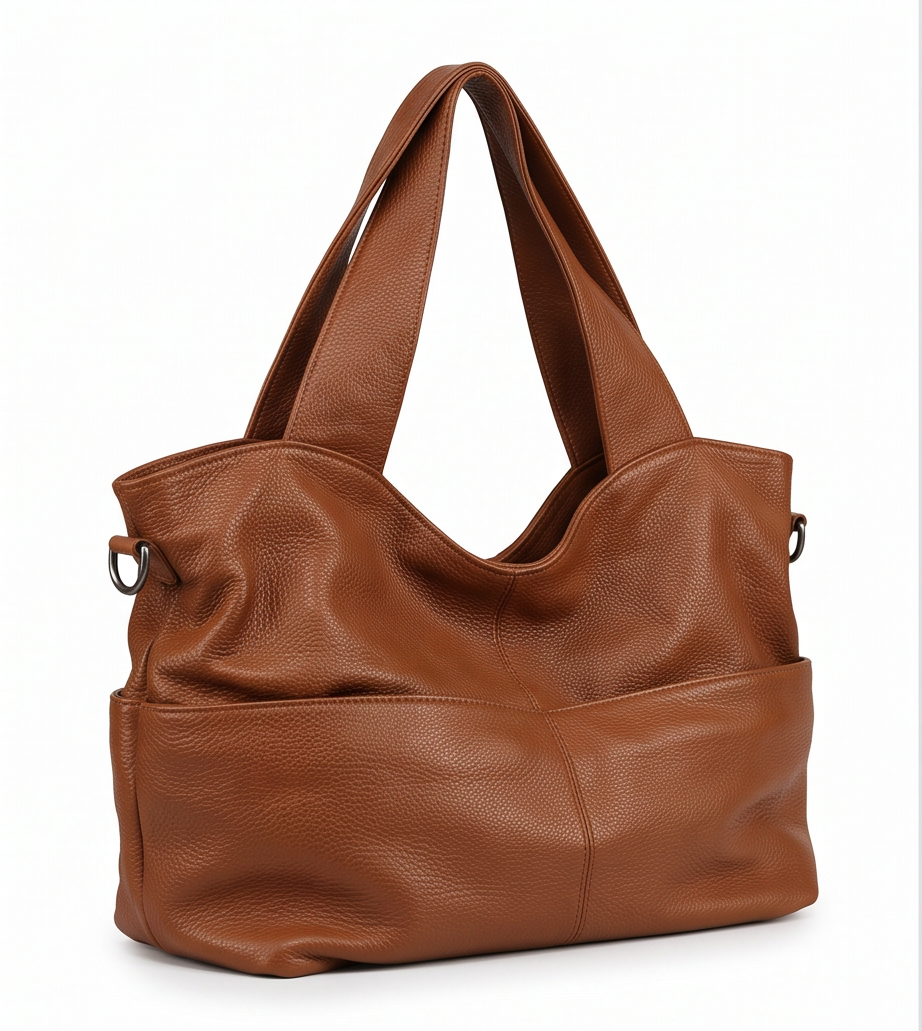 Q-CARAMIA Full-Grain Leather Shoulder Bag for Women – 4 Zip Pockets, Crossbody & Top Handle