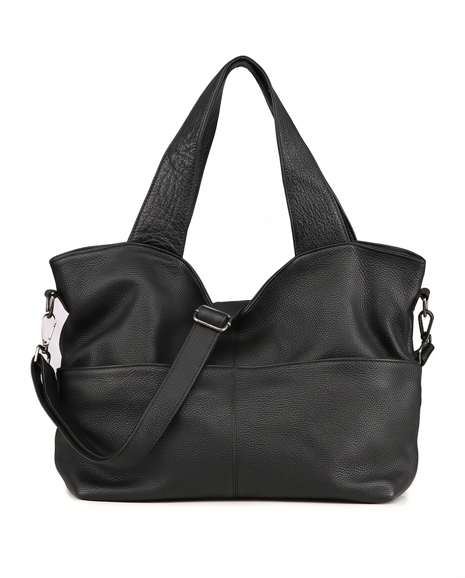 Q-CARAMIA Full-Grain Leather Shoulder Bag for Women – 4 Zip Pockets, Crossbody & Top Handle