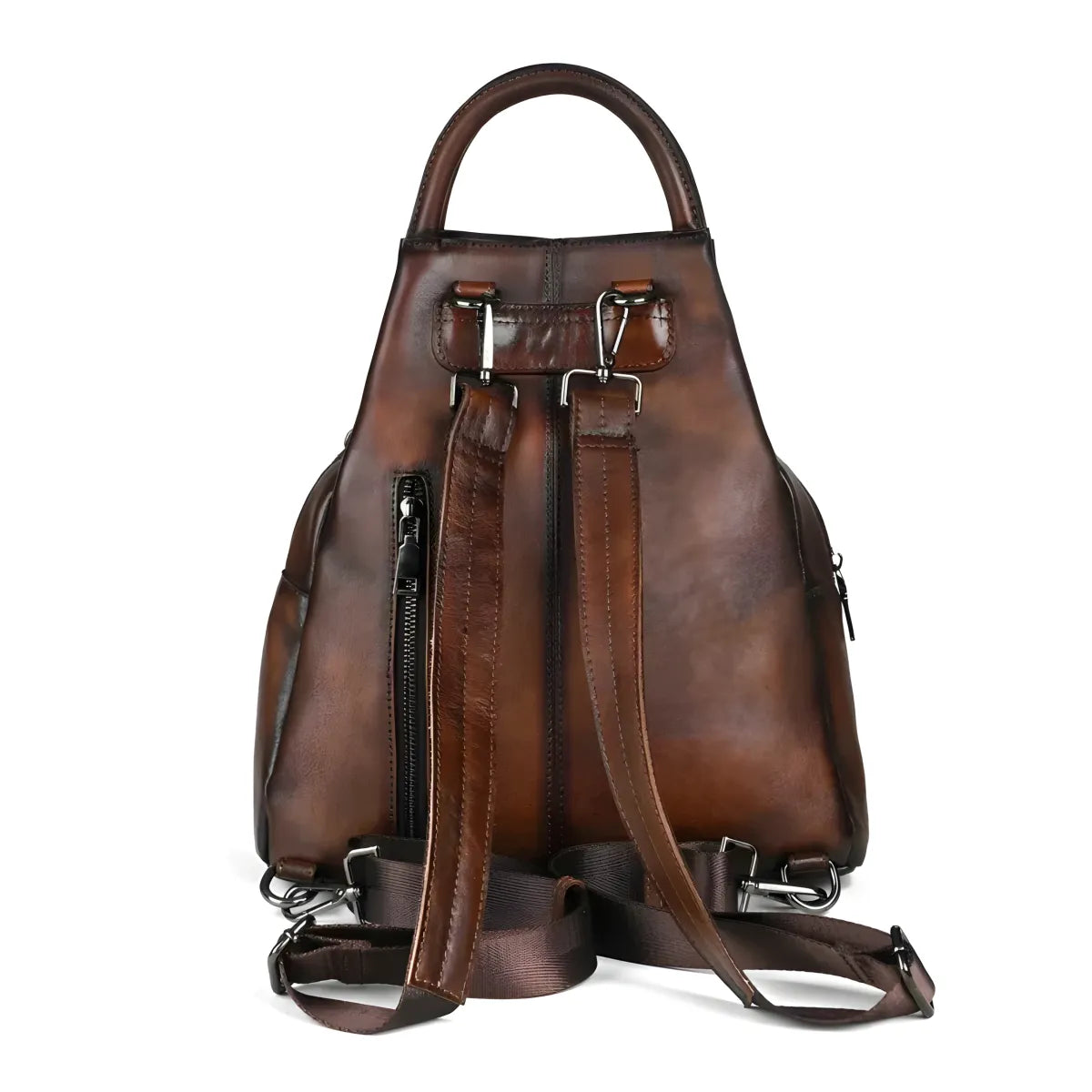 Q-WHISPER Retro Genuine Leather Backpack for Women – Convertible Shoulder Bag, Crossbody, Travel