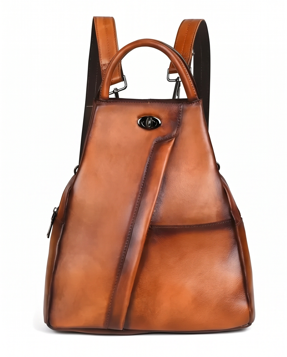 Q-WHISPER Retro Genuine Leather Backpack for Women – Convertible Shoulder Bag, Crossbody, Travel