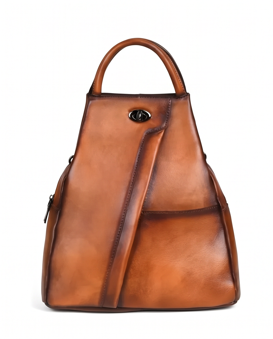 Q-WHISPER Retro Genuine Leather Backpack for Women – Convertible Shoulder Bag, Crossbody, Travel