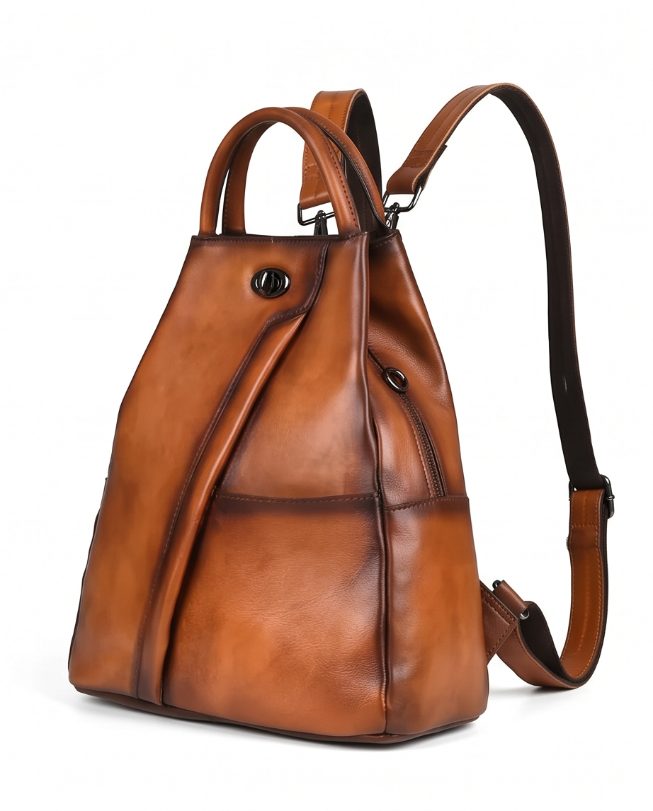 Q-WHISPER Retro Genuine Leather Backpack for Women – Convertible Shoulder Bag, Crossbody, Travel