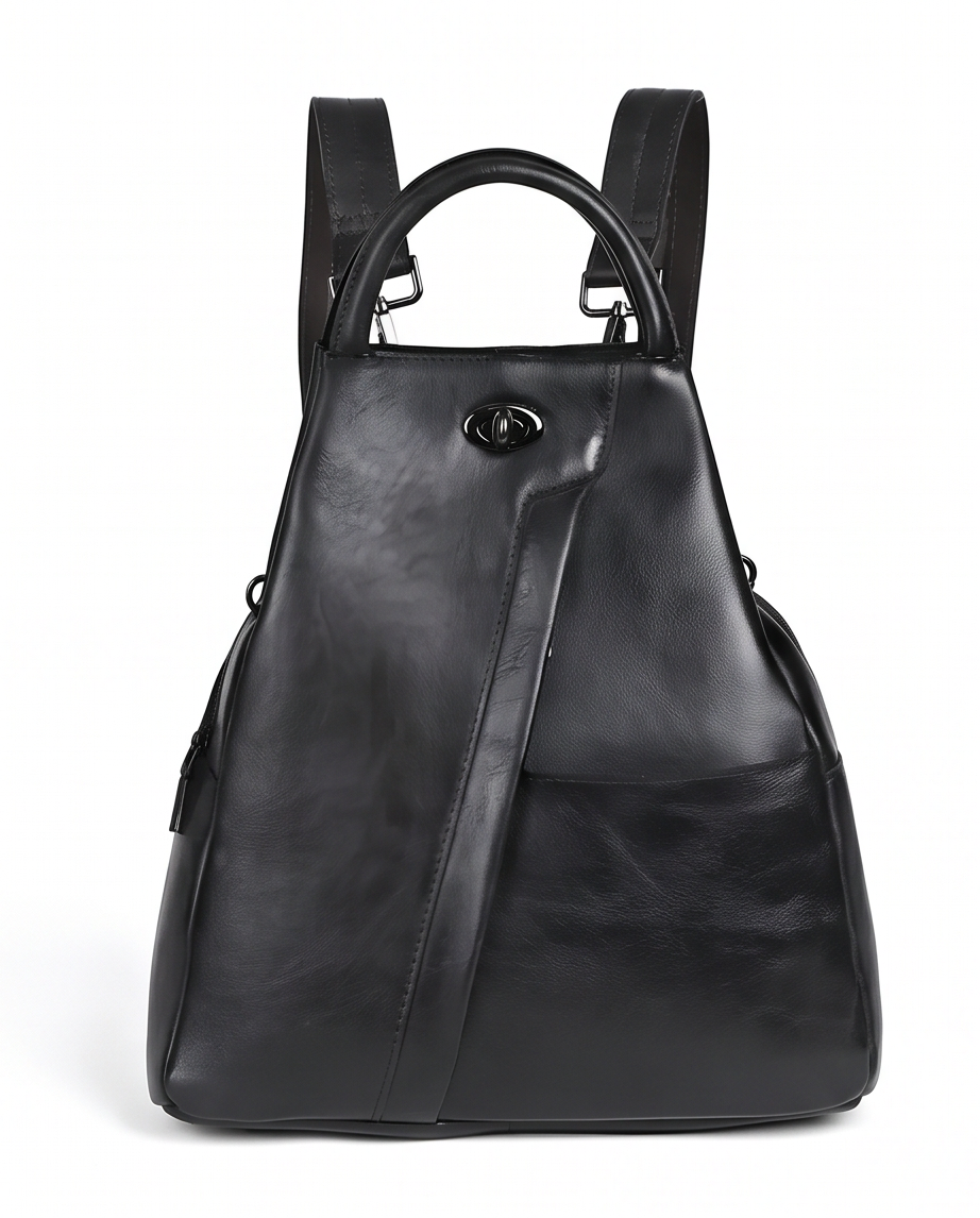 Q-WHISPER Retro Genuine Leather Backpack for Women – Convertible Shoulder Bag, Crossbody, Travel