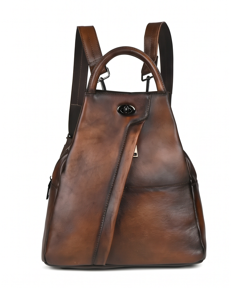 Q-WHISPER Retro Genuine Leather Backpack for Women – Convertible Shoulder Bag, Crossbody, Travel