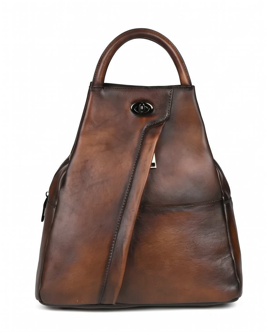 Q-WHISPER Retro Genuine Leather Backpack for Women – Convertible Shoulder Bag, Crossbody, Travel