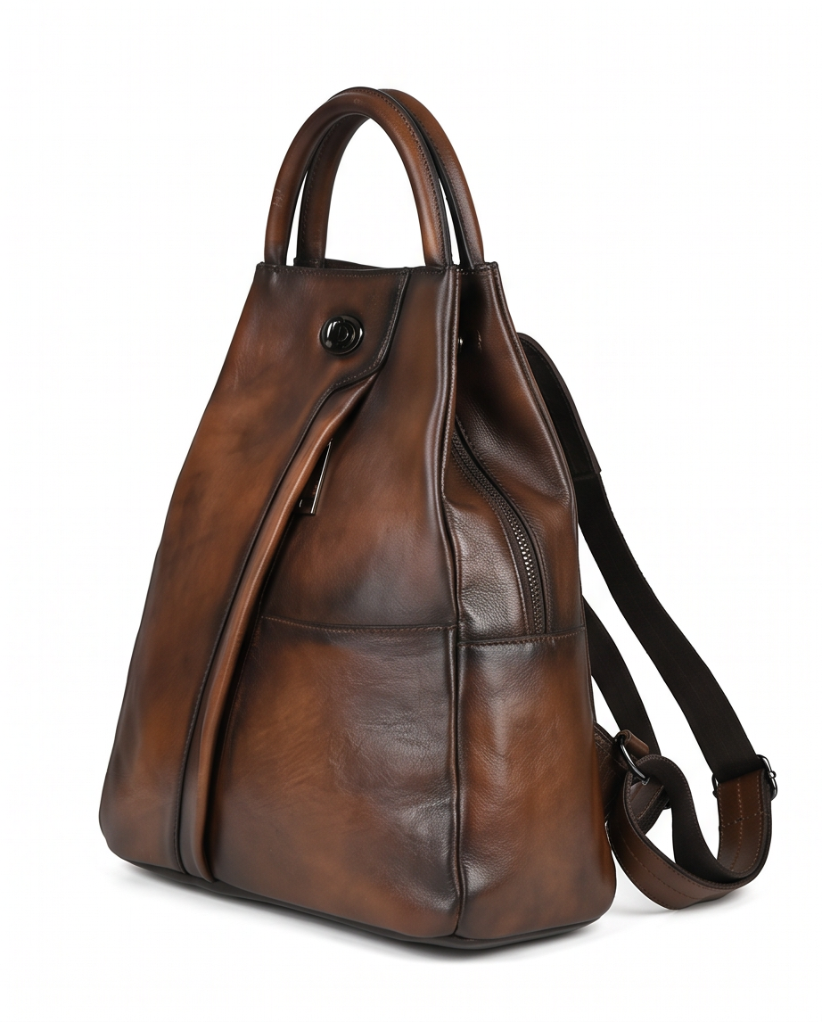 Q-WHISPER Retro Genuine Leather Backpack for Women – Convertible Shoulder Bag, Crossbody, Travel