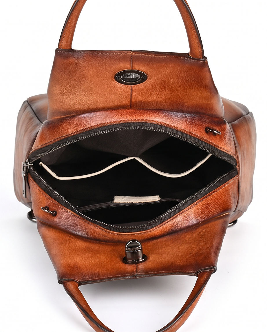 Q-WHISPER Retro Genuine Leather Backpack for Women – Convertible Shoulder Bag, Crossbody, Travel