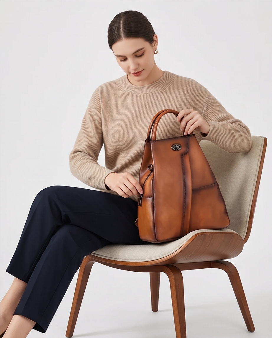 Q-WHISPER Retro Genuine Leather Backpack for Women – Convertible Shoulder Bag, Crossbody, Travel