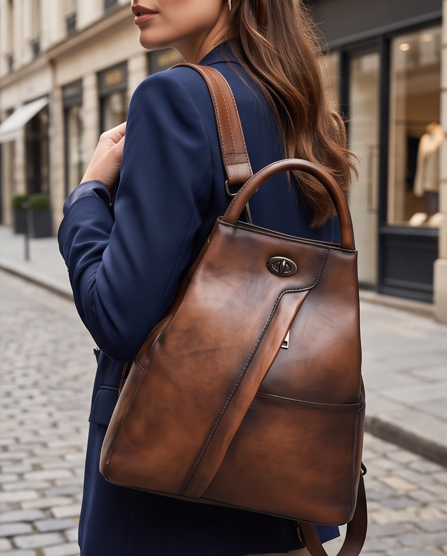 Q-WHISPER Retro Genuine Leather Backpack for Women – Convertible Shoulder Bag, Crossbody, Travel