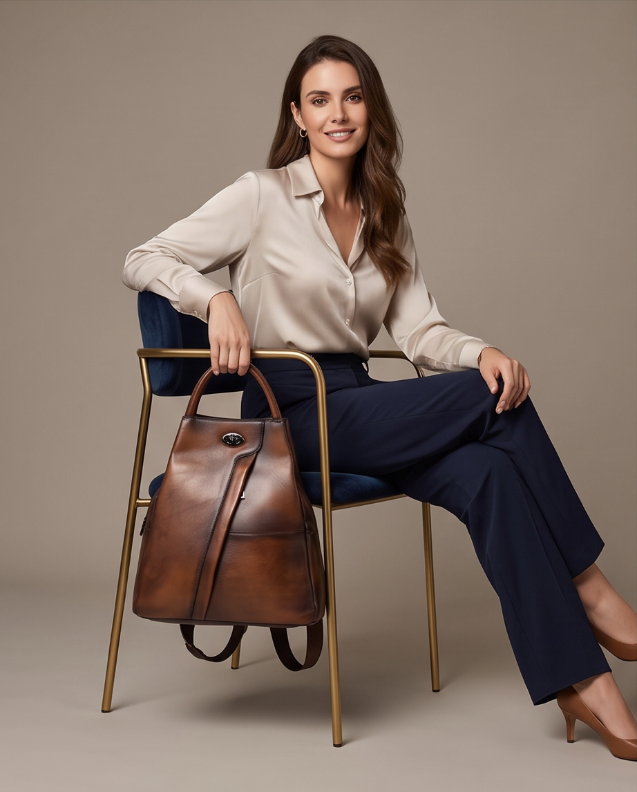 Q-WHISPER Retro Genuine Leather Backpack for Women – Convertible Shoulder Bag, Crossbody, Travel