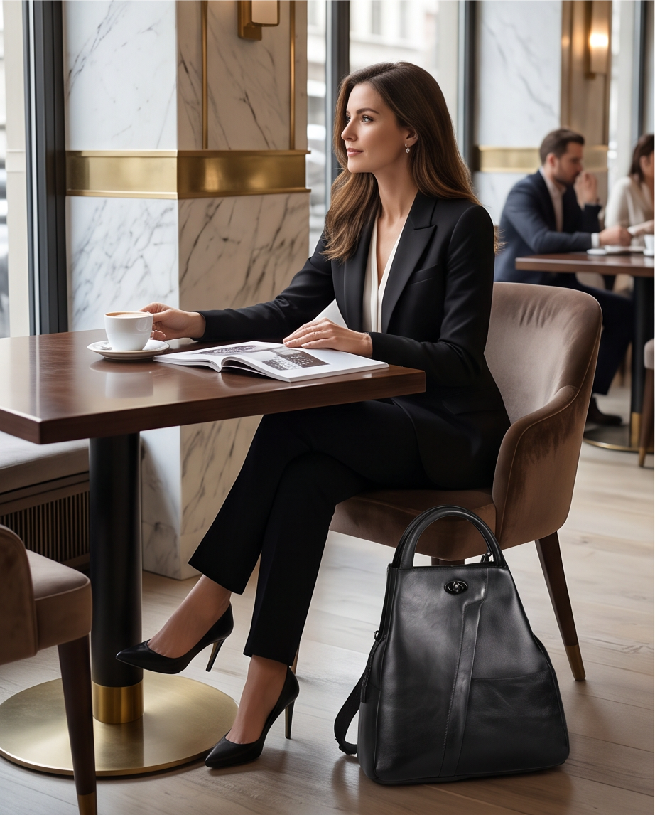 Q-WHISPER Retro Genuine Leather Backpack for Women – Convertible Shoulder Bag, Crossbody, Travel